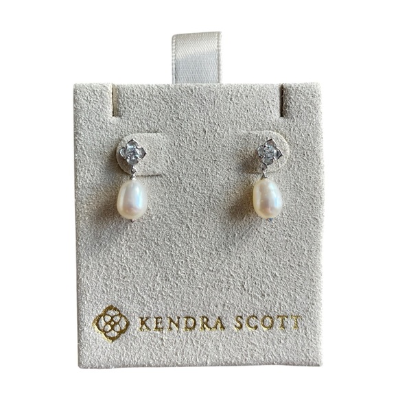 Kendra Scott Lab Grown Diamond Dira 14k White Gold Pearl Drop Earrings NIB - Picture 3 of 7